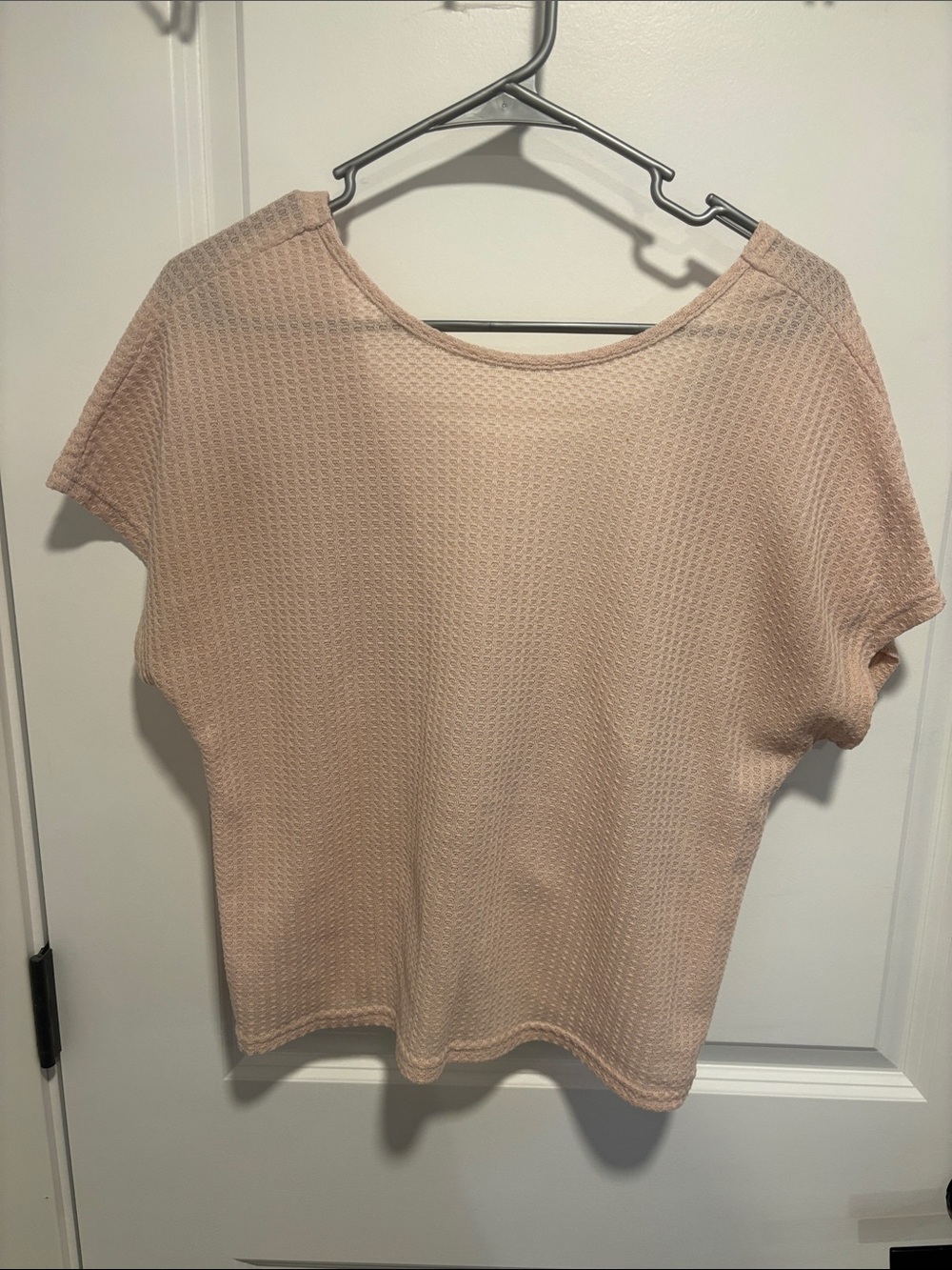 Relaxed Waffle-Knit Short Sleeve Top in Light Blush
